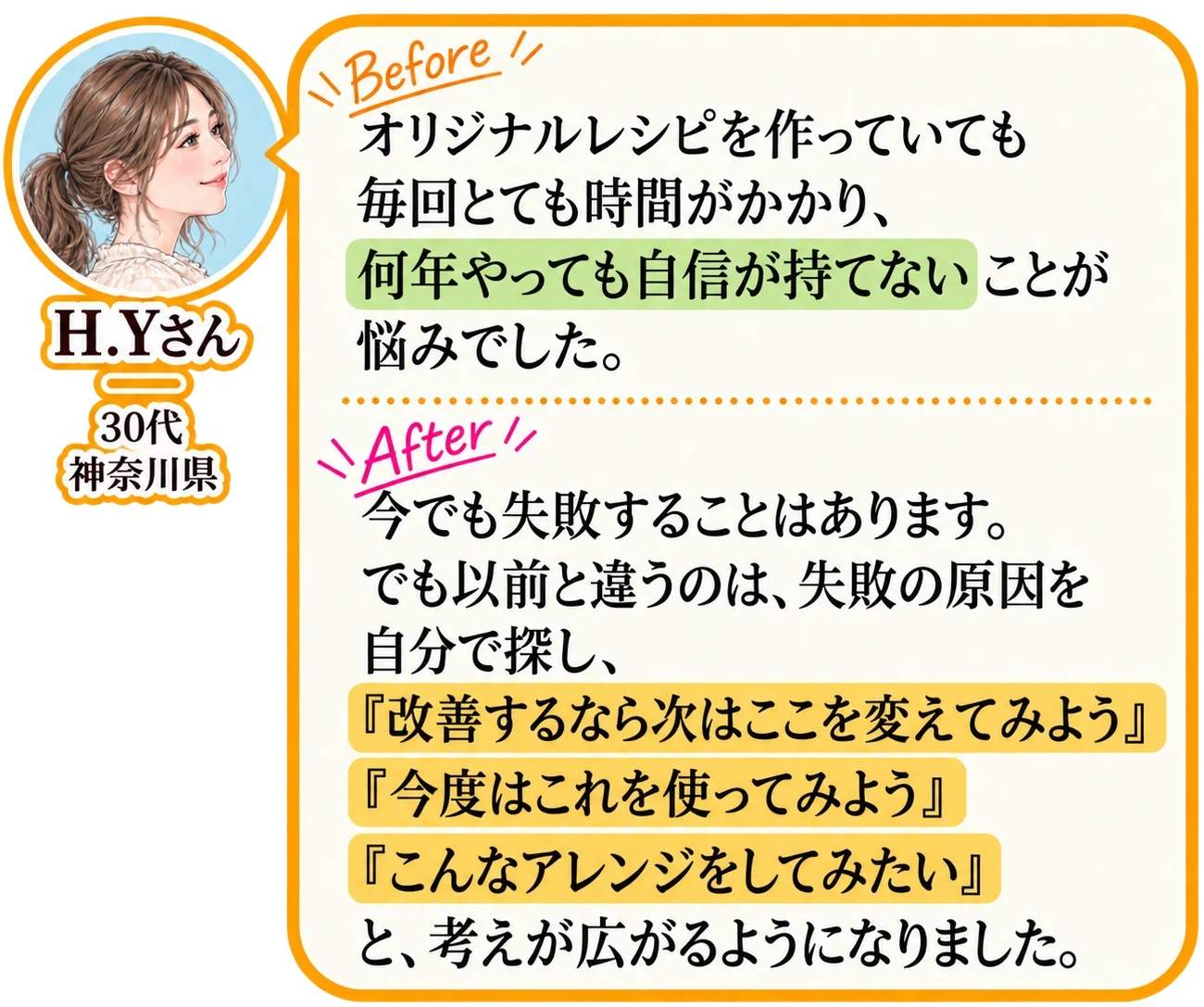 H.Yさん(30代・神奈川県)の受講前・受講後の声