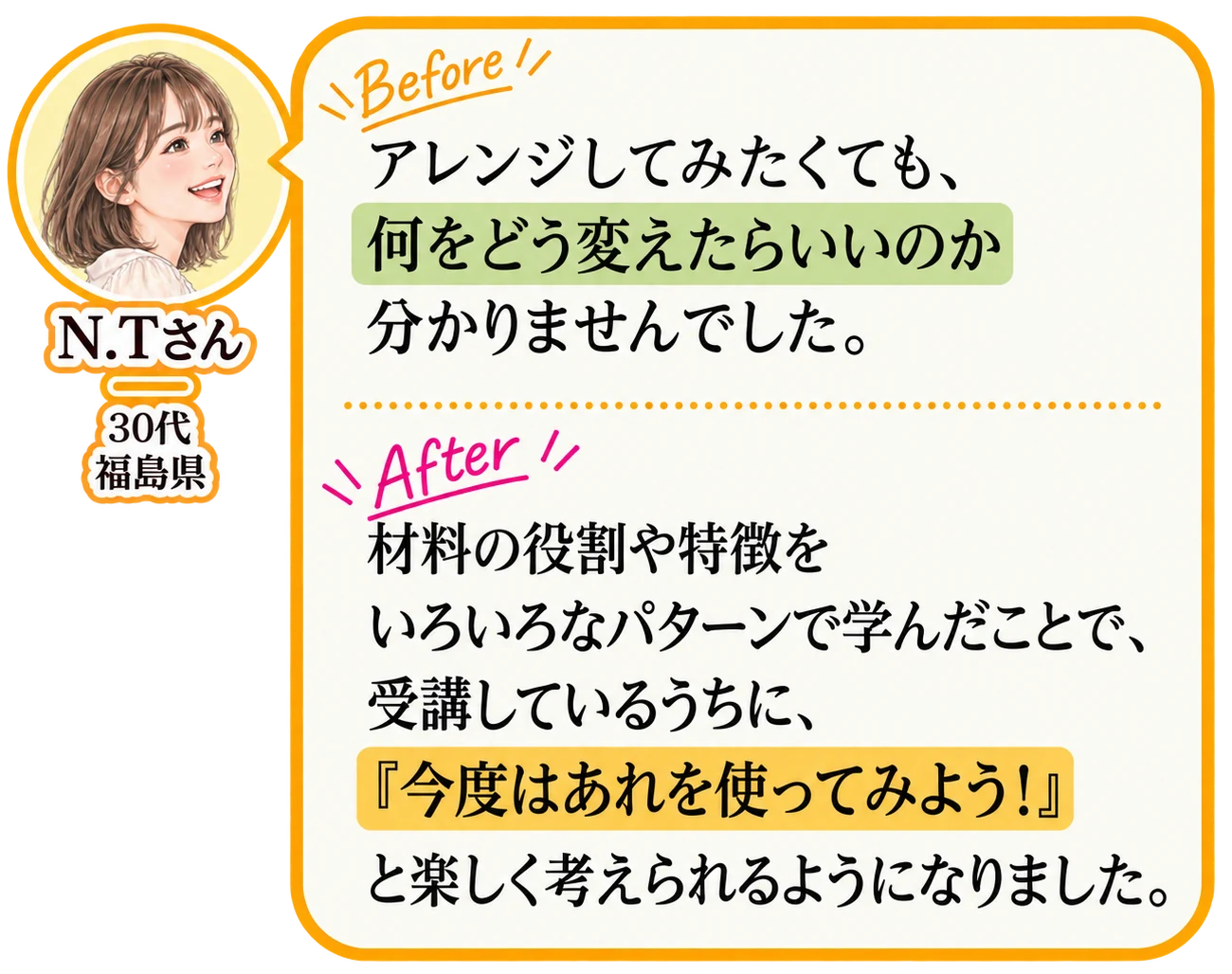 N.Tさん(30代・福島県)の受講前・受講後の声